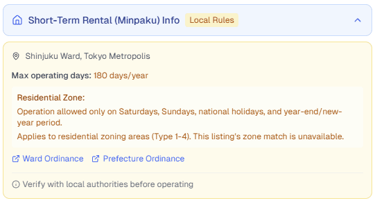 Short-term rental info layer preview with property markers and ordinance classifications