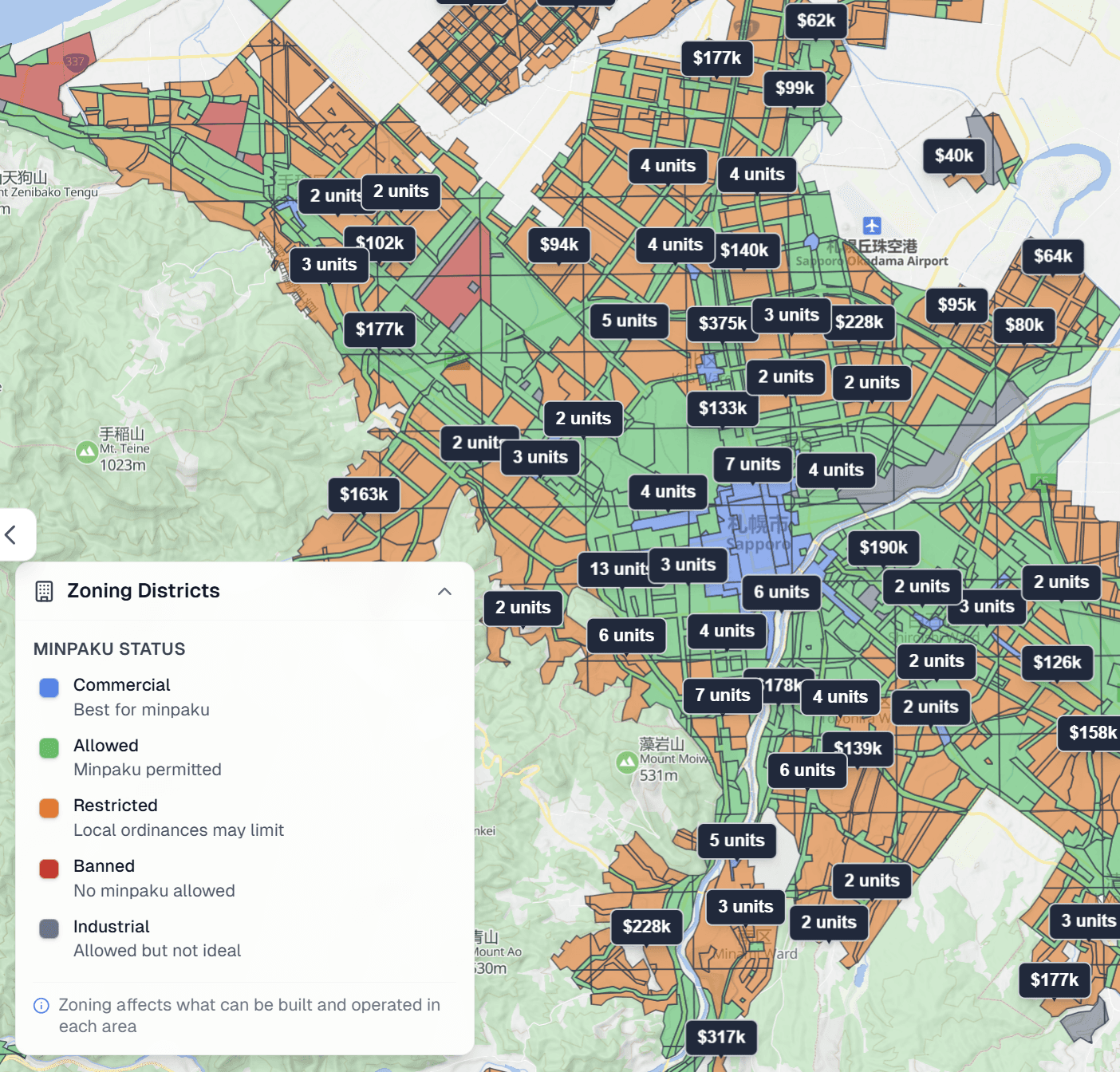 Map zoning overlay with property boundaries and zoning information